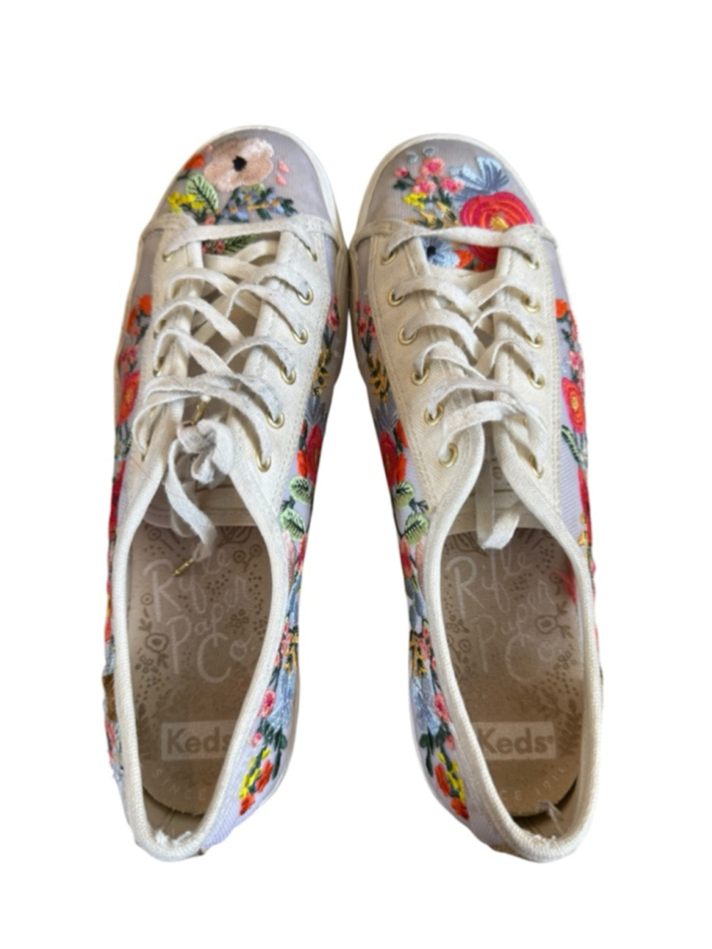Women's Keds Rifle Paper Co. Gray Floral Embroidered Sneakers 9.5 - Picture 5 of 9